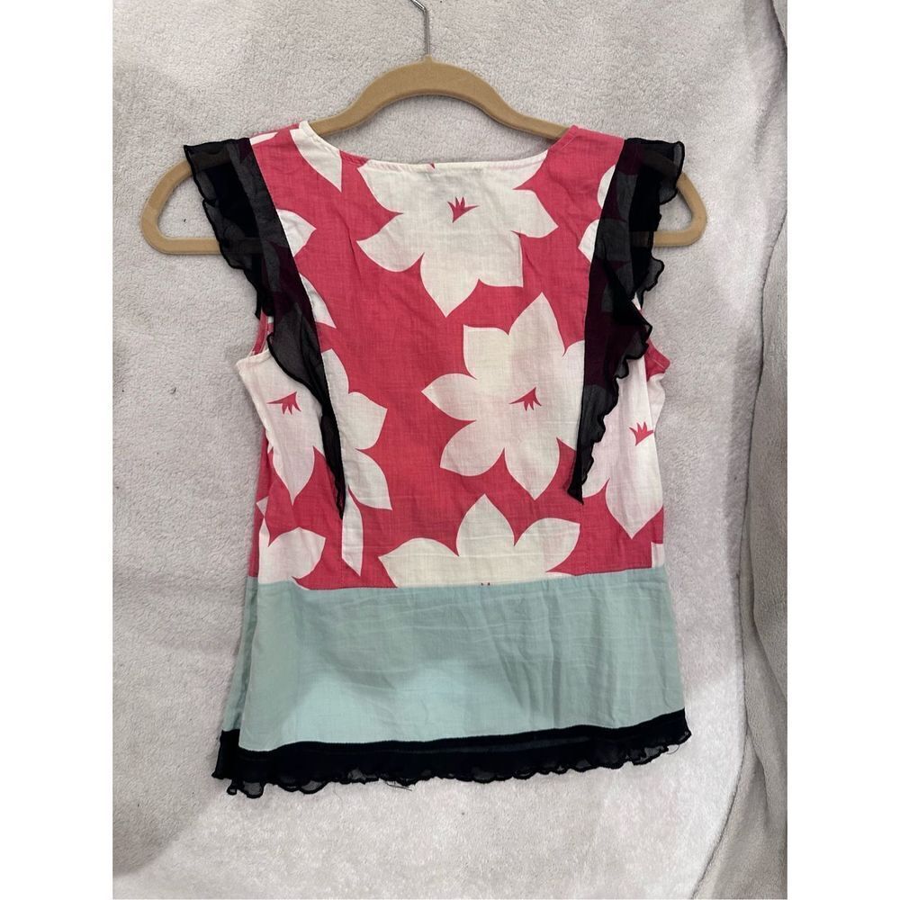 BCBG MAXAZRIA size 6 women’s top blouse floral pattern pink navy white blue RAR